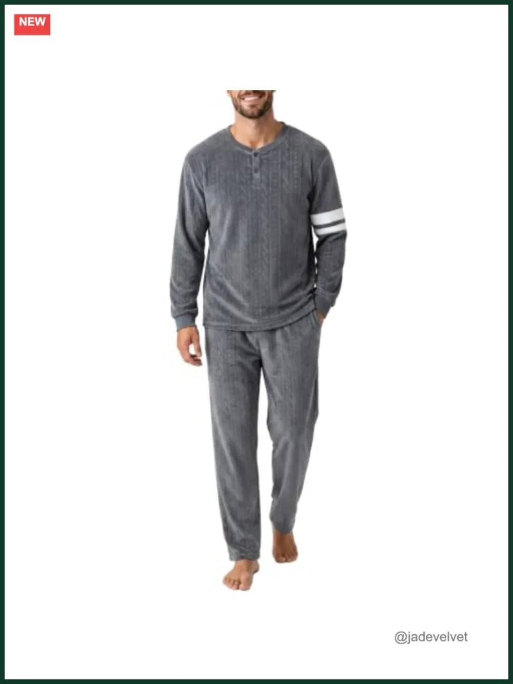 Men's Fleece Pajama Set Long Sleeve Henley Neck with Pockets Winter Loungewear
